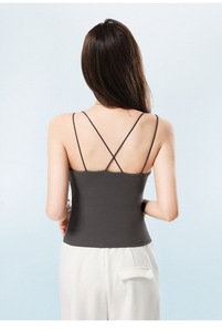 Débardeur décontracté sans dos pour <span class=keywords><strong>femme</strong></span> avec bonnets intégrés, débardeur court à fines bretelles sexy style Y2K pour l'entraînement - Product Image 5