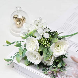 Ramo de <span class=keywords><strong>Flores</strong></span> Artificiales de Seda para Boda, Decoración de Interiores para el Hogar, <span class=keywords><strong>con</strong></span> Plantas Verdes, Temporada 4, Cabezas de Rosa Marí<span class=keywords><strong>a</strong></span> - Product Image 6