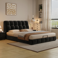 Lit en chenille moelleux de luxe moderne avec tête de lit capitonnée profonde - Lit Queen rembourré style luxe discret - Prix direct usine