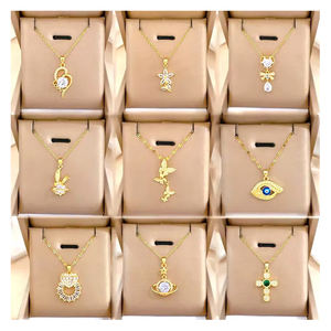 Collar con Colgante de Cruz y Corazón de <span class=keywords><strong>Acero</strong></span> Inoxidable de Lujo con Zirconia y Oro de 18k para Mujer, Joyería de Serpiente con Ojos de Zirconia Cúbica, Regalo al por Mayor - Product Image 1