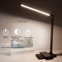 Lampe de Chevet Européenne Simple et Flexible à Alimentation CC avec Recharge Sans Fil, Commande Tactile, en Aluminium, pour Lecture et Étude, Protection des Yeux
