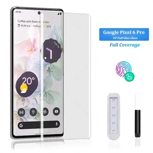 Kaca Tempered lem penuh melengkung 3D, untuk pelindung layar Google Pixel 6 Pro untuk Google Pixel 7 8 Pro kaca pelindung UV