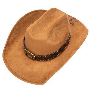 Sombrero Vaquero Occidental <span class=keywords><strong>de</strong></span> Ala Ancha <span class=keywords><strong>de</strong></span> Gamuza Marrón con Hebilla Metálica <span class=keywords><strong>de</strong></span> TEXAS, Banda <span class=keywords><strong>de</strong></span> Cuero con Remaches, Unisex, Moda Casual para Exteriores, Uso Diario - Product Image 5