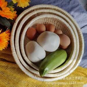 Rattan <b>Baskets</b> Natural Wood Color Circle Shape <b>Stackable</b> With Handle For Home Storage And Decoration - Product Image 3