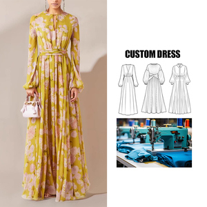 <span class=keywords><strong>Abito</strong></span> <span class=keywords><strong>giallo</strong></span> floreale di marca da donna <span class=keywords><strong>abito</strong></span> Casual dimagrante a maniche lunghe con vita stampata lungo fino al pavimento abiti 9008 # - Product Image 2