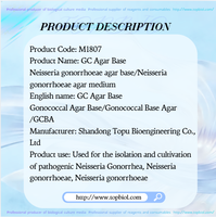 Base d'agar gonococcal GC / Base d'agar gonococcal / GCBA pour l'isolement et la culture des bactéries pathogènes de la famille Neisseria