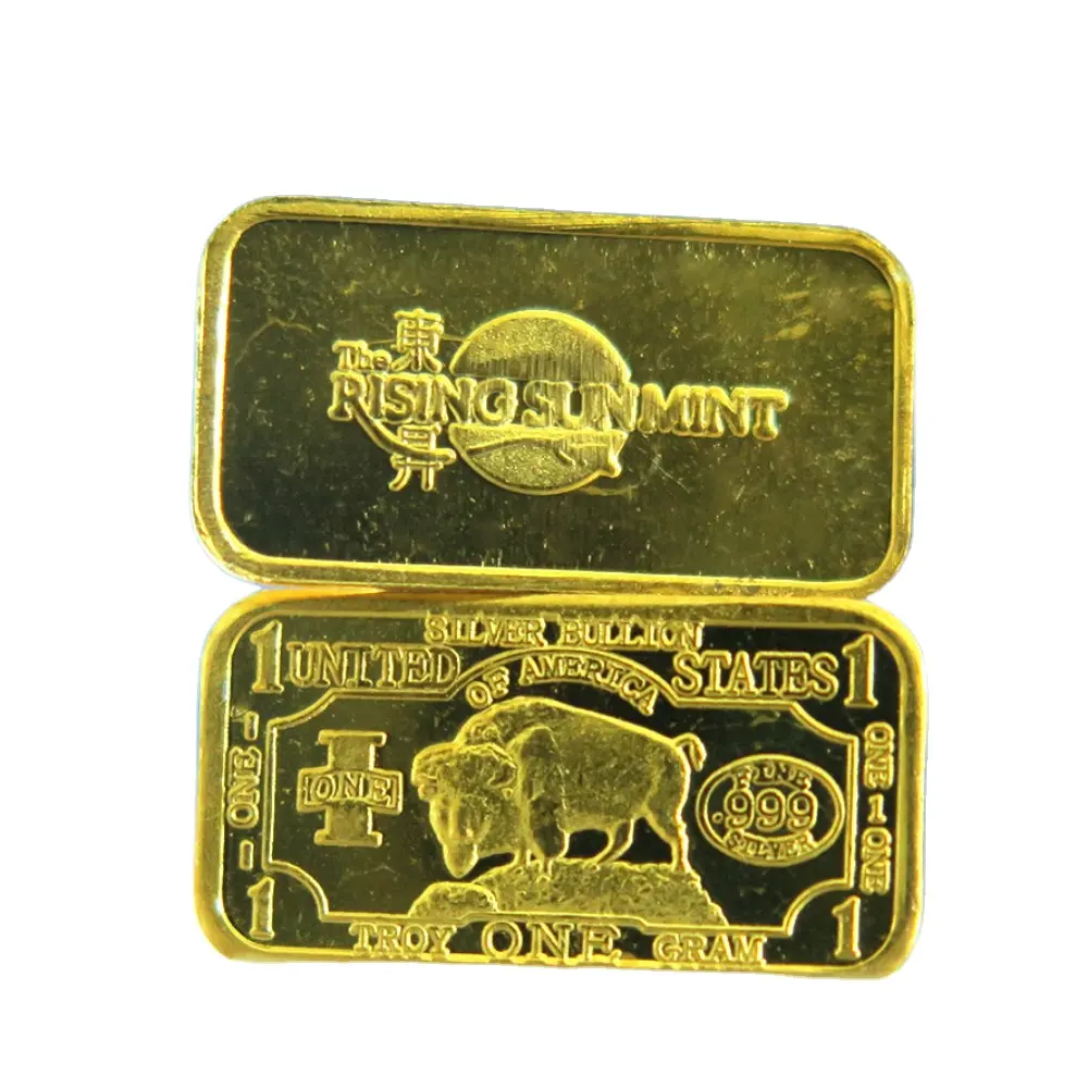 Zu verkaufen Großhandel Custom 1 gramm vergoldet Pure Siver Buffalo Bar Münze