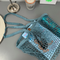 Herbruikbare katoenen mesh draagtassen voor groenten en fruit van de boerderijmarkt, zero waste, dubbele handgrepen, milieuvriendelijk, draagbaar boodschappennet