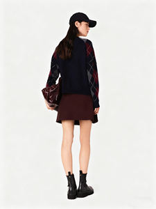 Cardigan en tricot à bouton unique, respirant, fin, à carreaux, court, ajusté, sexy, col en V, élastique, polyvalent, nouvelle arrivée pour l'automne, pour femmes - Product Image 4