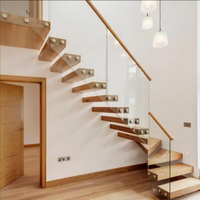 Escalier flottant intérieur en bois massif, marches en chêne blanc américain, escalier en bois pour intérieur, structure en acier