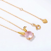 Collier Lapin en Cristal Rose de Haute Joaillerie, Collier Lapin en Quartz Rose Naturel pour Fille
