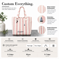 Sac fourre-tout en toile rose moyen personnalisé avec logo, poignée courte et imprimé rayé pour campagne publicitaire, fabrication OEM en gros