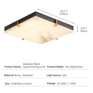 Alabaster Brass <b>LED</b> AC <b>Modern</b> Luxury Square <b>Ceiling</b> Lamp Flush Mount for Study Corridor Hotel Villa - Product Image 3