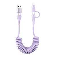 Jaket kabel Data mobil, kabel Data mobil pegas 4 dalam 1 120W TPE 6A tipe-c PD ponsel & komputer, pengisian daya kamera IOS 1.2M CarPlay
