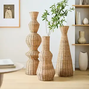 High-Quality Woven Wicker Floor Vases 3 Shapes 100% Natural Rattan | New Interior for Home Hotel Restaurant