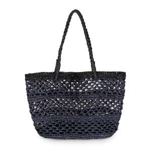 Bolso Tote de Paja Tejida Azul Medianoche con Cierre de Cordón, Gran Capacidad, para <span class=keywords><strong>Playa</strong></span>, Compras, Regalo para Mujer - Product Image 1