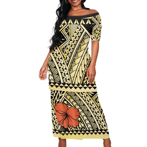 Conjunto de 2 Piezas de Vestido Puletasi Samoano Tropical Hawaiano con un Hombro Descubierto, Talla Grande para Mujer - Product Image 4