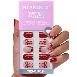 Short Square False Fake Nails Wholesale Soft Gel Cute <b>Bow</b> Polka Dot Design <b>Red</b> French Tip Handmade Press on Nails En Gros - Product Image 1
