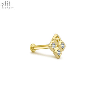 Boucle d'oreille tendance et minimaliste, faite à la main, en or massif 14 carats avec diamant naturel, pour piercing unique - Product Image 2