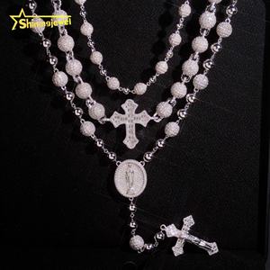 Gioielli Hip Hop ghiacciati GRA certificato Bling collana <span class=keywords><strong>925</strong></span> <span class=keywords><strong>argento</strong></span> croce palla <span class=keywords><strong>rosario</strong></span> Moissanite <span class=keywords><strong>catena</strong></span> di perline - Product Image 4
