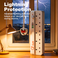 Protector de Sobretensión Portátil de 5 Tomas con Cargador Rápido USB C, Cable de Extensión, Enchufe y Regleta de Corriente AC para Reino Unido