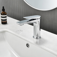 Robinet de salle de bain moderne de luxe chromé à poignée unique, à poser sur le plan, avec cartouche céramique, en laiton, monotrou