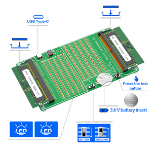 Tarjeta de Prueba de Memoria <span class=keywords><strong>RAM</strong></span> <span class=keywords><strong>DDR4</strong></span> y DDR5 para Portátiles, Tipo-C / Alimentada por Batería de Botón, Indicador LED para Detección de Fallos de Memoria SO-DIMM - Product Image 4