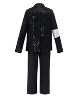 Ensemble de costumes de scène pour enfants et adultes unisexe, blazer à paillettes, chapeau Fedora, pantalon rayé argenté, tenue de compétition de danse