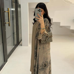 <span class=keywords><strong>Ensemble</strong></span> Abaya et Foulard en Chiffon Doux à Double Couche, Imprimé Tie-Dye, Vêtement Musulman Modeste, Kimono Cardigan Respirant, Style Dubaï pour Femmes - Product Image 4