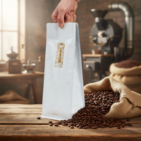 Sachets d'emballage pour grains de café à fond plat, en aluminium, imprimés sur mesure, anti-odeur, avec valve et fermeture éclair