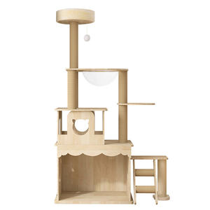 Arbre à <span class=keywords><strong>chat</strong></span> en bois massif avec grande cabine, capsule spatiale, poteaux en sisal, pyramide stable, pour plusieurs chats - Product Image 1