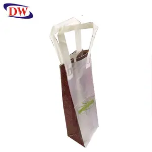 Recycler givré PO côté gousset fond carré boucle souple poignée vin transporter shopping cadeau sac en plastique