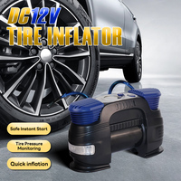 Compresseur d'air portable 12V à double cylindre en métal avancé - Certifié CE - Démarreur de voiture portable - Jauge numérique (rétroéclairage bleu) - Urgence