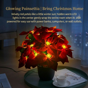 Plante artificielle <span class=keywords><strong>de</strong></span> poinsettia lumineuse à LED en pot, alimentée par USB, pot <span class=keywords><strong>de</strong></span> fleurs <span class=keywords><strong>de</strong></span> poinsettia lumineux pour la décoration <span class=keywords><strong>de</strong></span> Noël à la maison et sur la table - Product Image 3