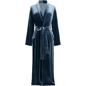 Long Velvet Soft Warm Schal Kragen Lose Nachtwäsche Nachthemd Luxus Bade mäntel Frauen Bademantel Hersteller Samt Robe