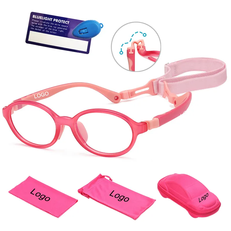 DCOPTICAL-gafas redondas de silicona con cuerda para niños y niñas, bonitas gafas de colores rosa para niños de 5 a 10 años, antiluz azul