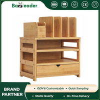 Organisateur de bureau oblique à 4 niveaux en bambou carbonisé foncé de qualité supérieure avec tiroir, écologique, pour l'école