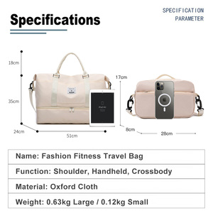 Sac de voyage personnalisé avec logo IDEA GIFT, sac de sport Oxford imperméable pour femmes, grande capacité, sac de week-end avec logo - Product Image 4