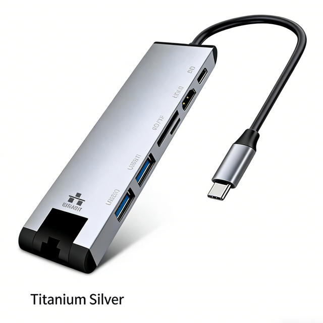 7-in-1 4K for 2.0 RJ45 Ethernet PD 100W SD TF Card Reader Aluminum OEM Custom Logo USB-C Docking Station in Stock