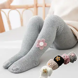 2022 Hot Sale Girls Knitted Colorful Pantyhose Cotton Lovely Flower Pattern Baby Tights
