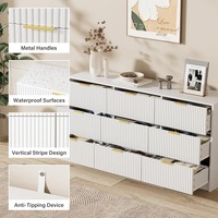 Commode moderne en bois à 9 tiroirs avec glissières fluides et poignées dorées, large commode pour salon et chambre