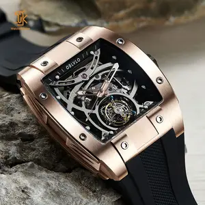 OEM Custom Tonneau Tourbillon Watches Automatic Movement Luxury Sports Barrel Skeleton Gold Vintage Classic Mens Wrist Watches