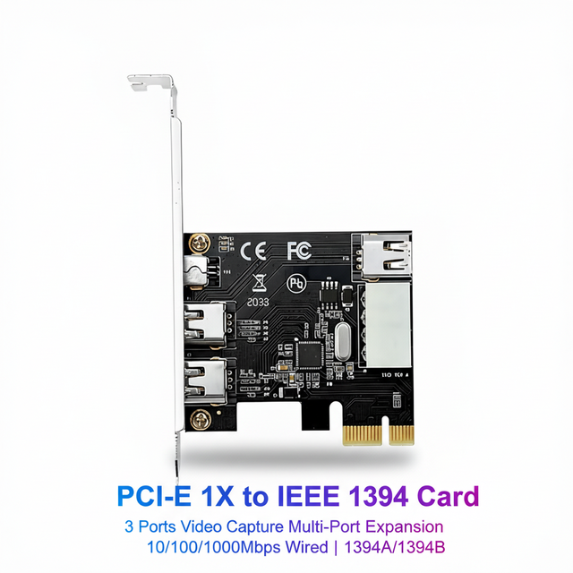 PCI-E 1X to IEEE 1394 Card with 3 Ports Video Capture and Multi-Port Expansion 10/100/1000Mbps Wired | 1394A/1394B