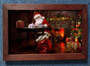 Moldura de madeira personalizada para decoração de paredes de Natal, imagem de Papai Noel impressa em tela com luzes LED, decoração para casa - Product Image 3