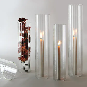 Portacandele da Terra in Vetro Cilindrico Scanalato, <span class=keywords><strong>Vaso</strong></span> per Fiori in Cristallo per Centrotavola di Matrimoni ed Eventi - Product Image 1