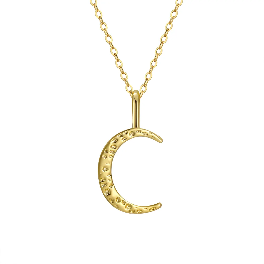 RINNTIN APN07 Handmade Hammered Boho Moon 925 Sterling Silver Simple Delicate Crescent Half Moon Choker Pendant Necklace