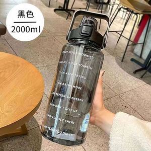 Botella de Agua Motivacional Transparente de Plástico para Gimnasio y Deportes, Ecológica, a Prueba de Fugas, con Tapa Personalizable, Capacidad de 64 oz, Medio Galón, 2 Litros - Product Image 2