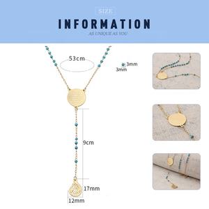 سلسلة طويلة قلادة الأزرق مطرز الدينية مسلم الله الوردية الفولاذ المقاوم للصدأ قلادة ذهبية - Product Image 2