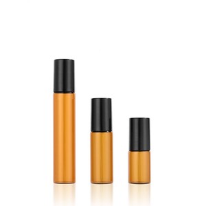 10ml <b>Amber</b> <b>Glass</b> Roll-on <b>Bottle</b> with Steel Roller for Ball Plastic Black Cap Funnel and Opener for Essential Oils - Product Image 1