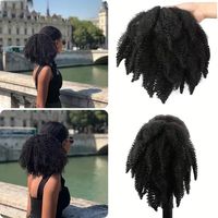 Perruque queue de cheval noire volumineuse effet chenille, avec cordon de serrage, pré-collée, en soie haute température, modèle